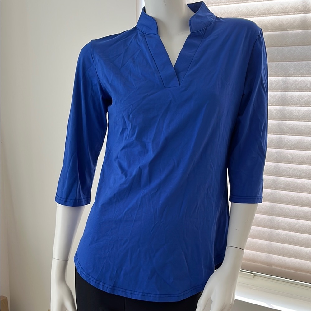 CEASIKERY Blue Women's 3/4 Sleeve V Neck Top NEW Size S